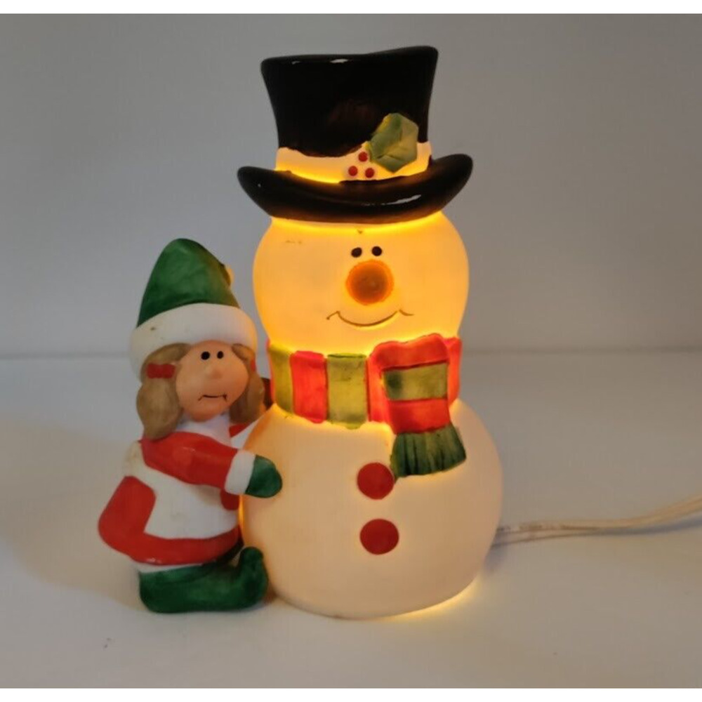 Jamestown China Frosty Friends Snowman Elf Girl Christmas Nightlight VTG 1989